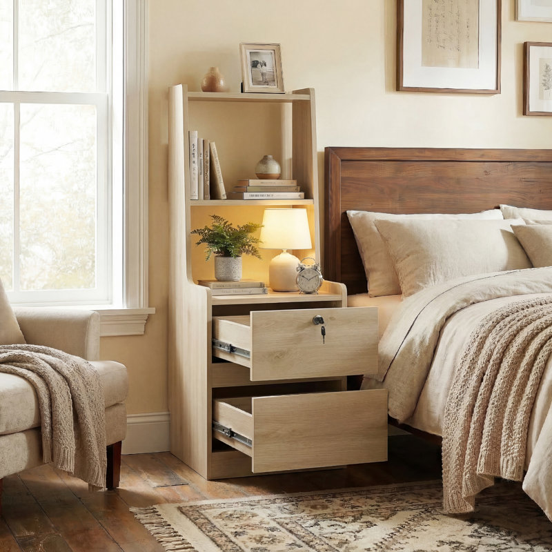 Jeannine Manufactured Wood Nightstand, Wood