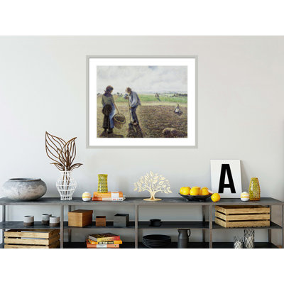«Peasants in the Fields Eragny» par Camille Pissarro, impression giclée encadrée