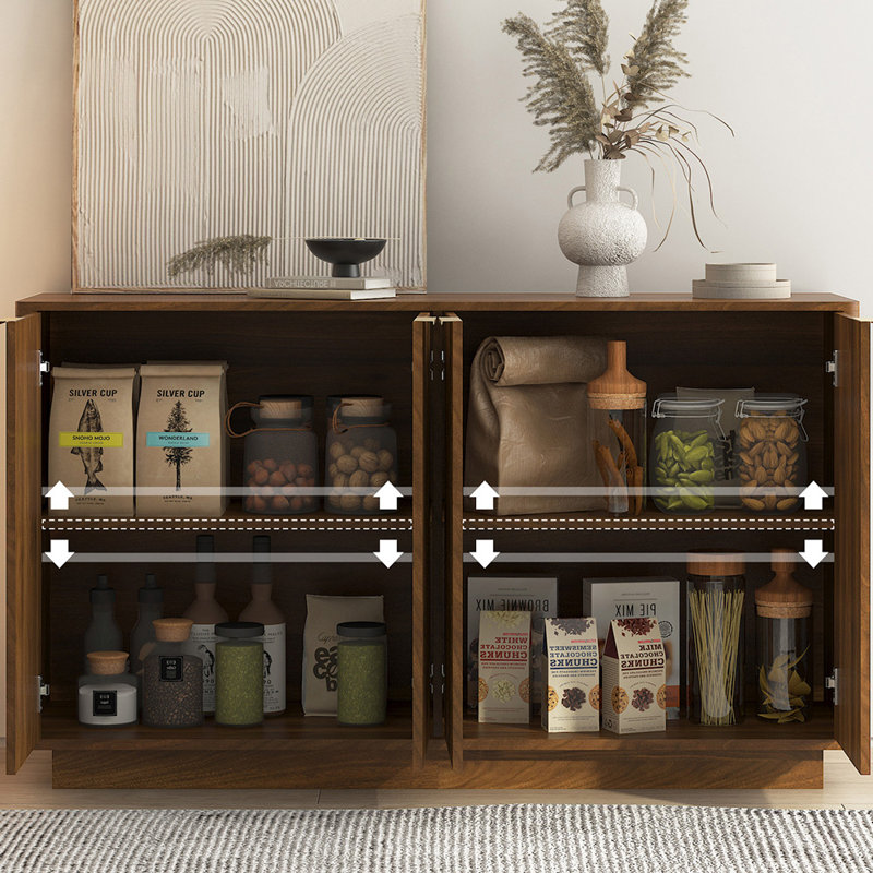 55.1” Modern Fluted Panel Buffet Cabinet With Adjustable Shelves – Storage Sideboard For Living Room/Dining, Brown