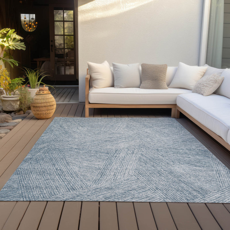 Denim Blue Flat Woven Rectangular Synthetic Rug 10' x 14'