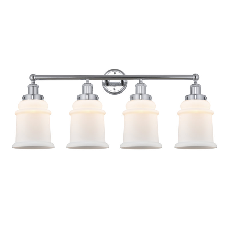 Éclairage pour meuble-lavabo de salle de bain 4 lumières Cailen de la collection Edison, Blanc mat, Chrome poli