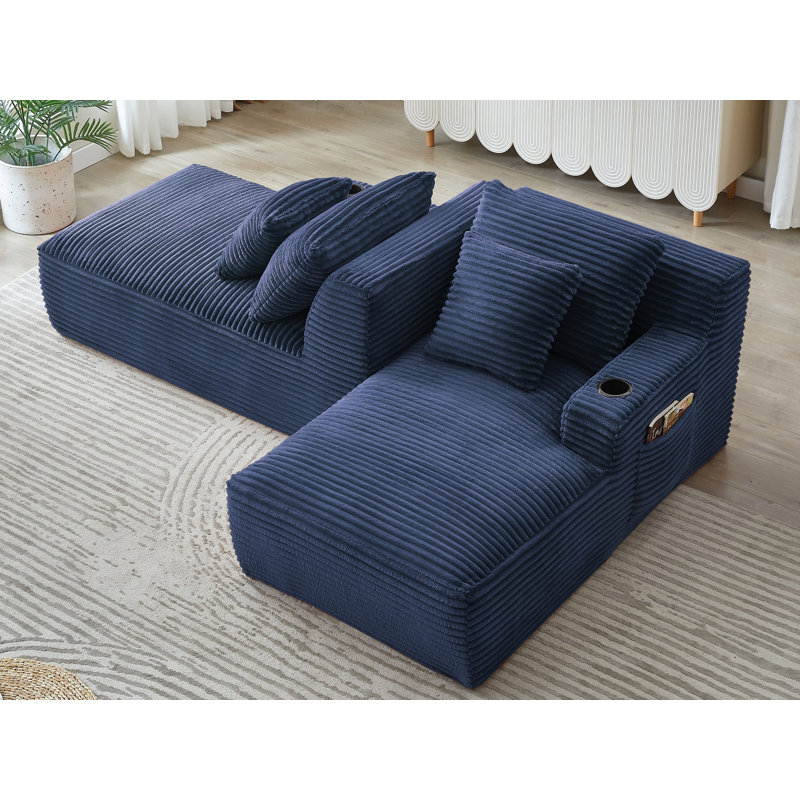 Double Corduroy Chaise Lounge, Blue