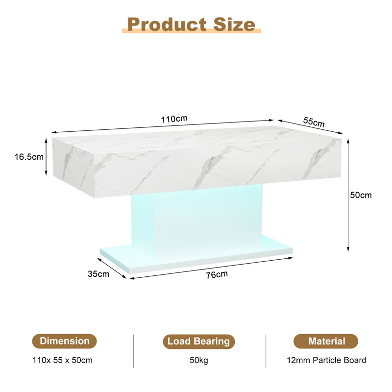 Pedestal Coffee Table, White, White 