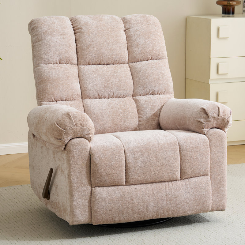 Swivel Rocker Recliner Chair with Heat and Massage, 24" Wide Oversized Rocker Recliner with Overstuffed Backrest,Swivel Glider Recliner for Living Room，Beige