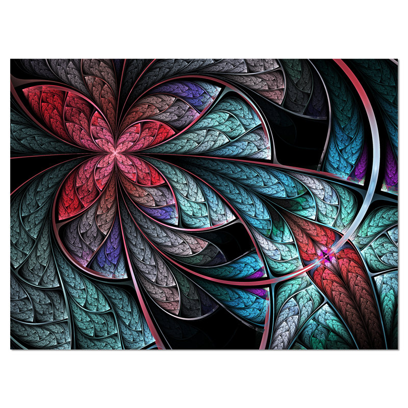 Motif floral turquoise et rouge, impression sur toile tendue, H 20 po x l 20 po x P 1 po