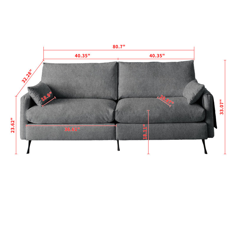 Gris 3 avec 2 accoudoirs et coussins décoratifs, l 80 po pour un bureau, Gris