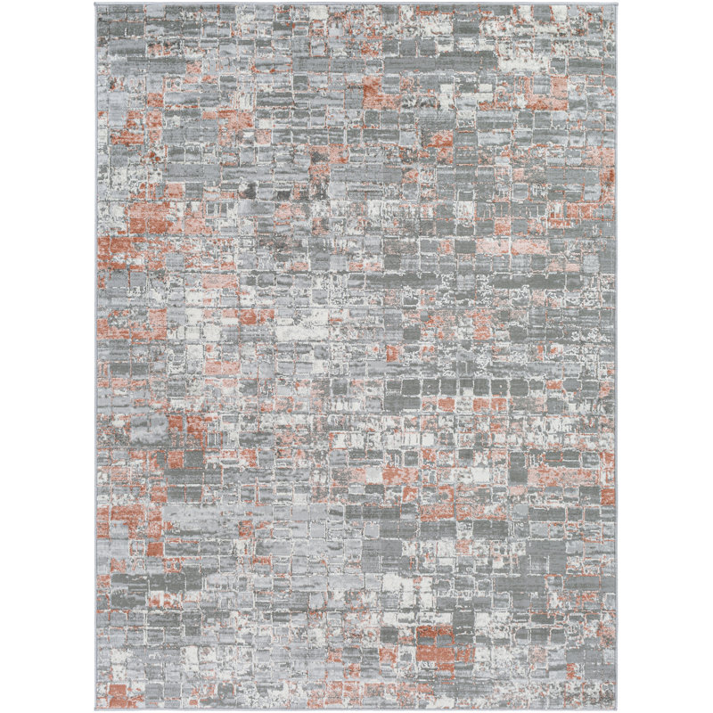 Tapis abstrait gris / orange Kollman, Rectangle 6 pi 7 po x 9 pi