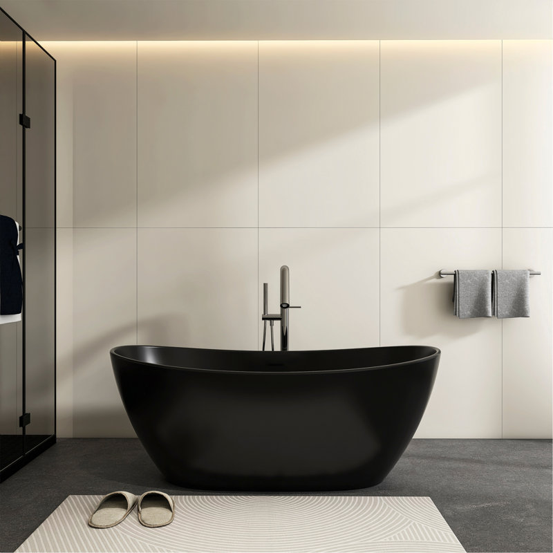 Baignoire de salle de bain autoportante en pierre artificielle 65 pouces, Noir