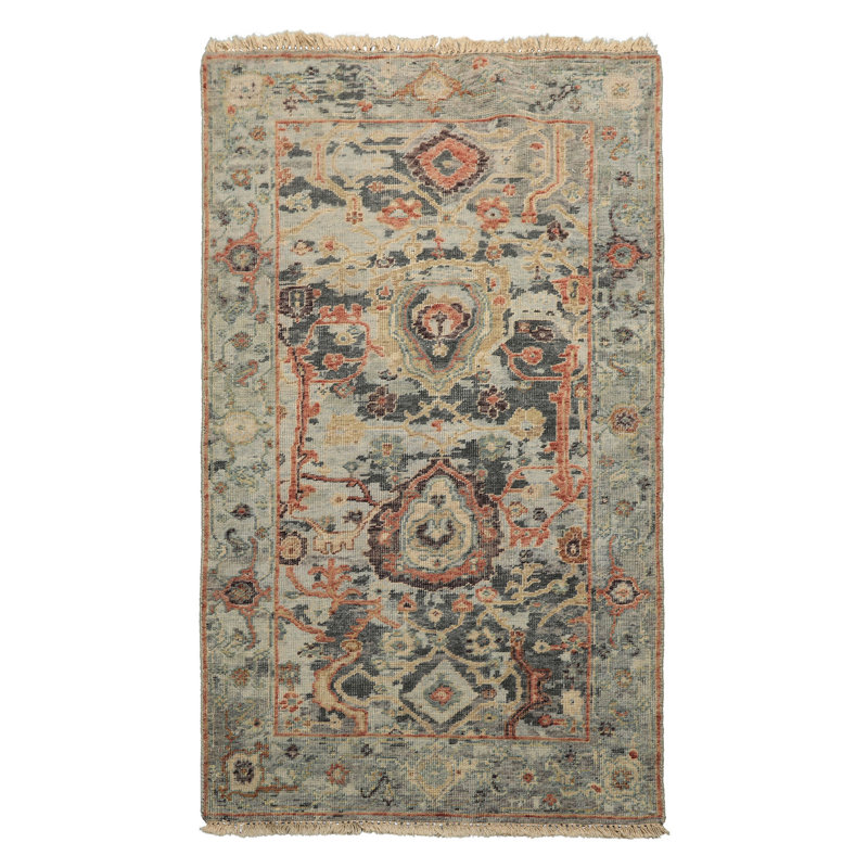 Tapis transitionnel en laine noué à la main 2 pi 10 po x 4 pi 9 po Oushak