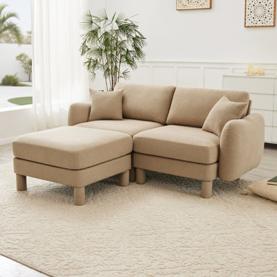Boucle Fabric Sectional Loveseat Sofa Couch With Distinctive Shelarmrests And Removable Ottoman,Cylindrical Legs Wrapped With Self-Fabric