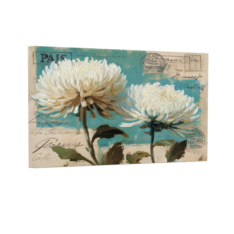 Plantes et fleurs, motif de carte postale rétro de chrysanthèmes blancs, H 24 po x l 36 po
