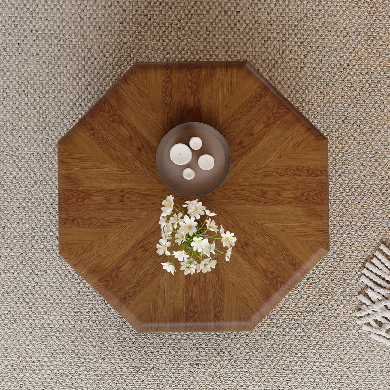 Octagonal Wood Veneer Coffee Table – Sculptural Geometric Center Table For Living Room