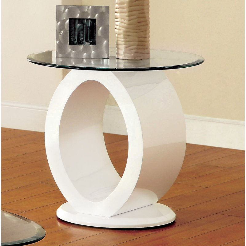 Rehberg Glass Top End Table, White