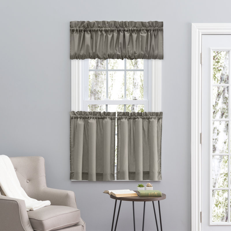 Ellis Solid Colour Tailored Cafe Curtain, 56" W x 36" L, Grey