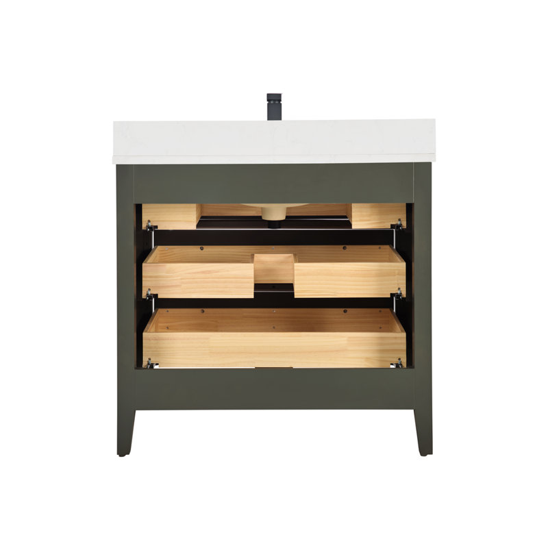 42" Solid Wood Sink Vanity With 1' Top, Pewter Green, Rose Gold, 36"