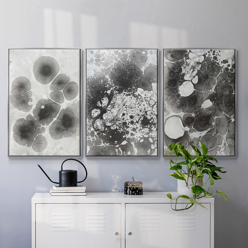 " Marbling IV " 3 - Pieces, H 24 po x l 48 po x P 2 po, Argent