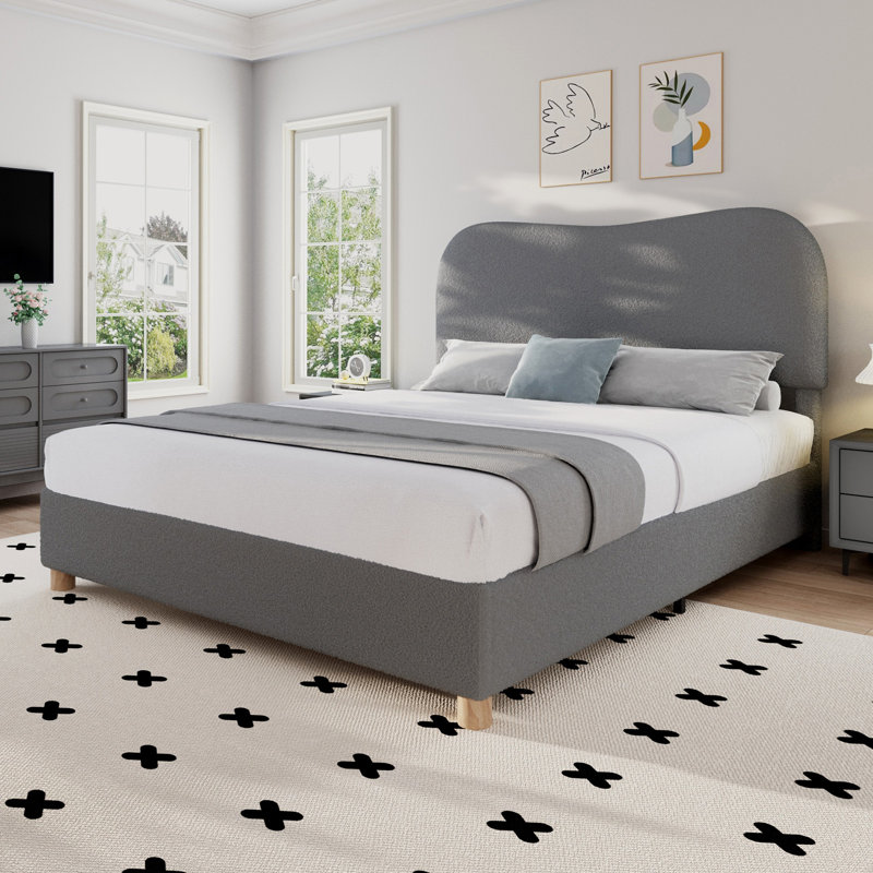 Lit rembourré Modern avec tête de lit courbée Modern, Gris, Grand lit