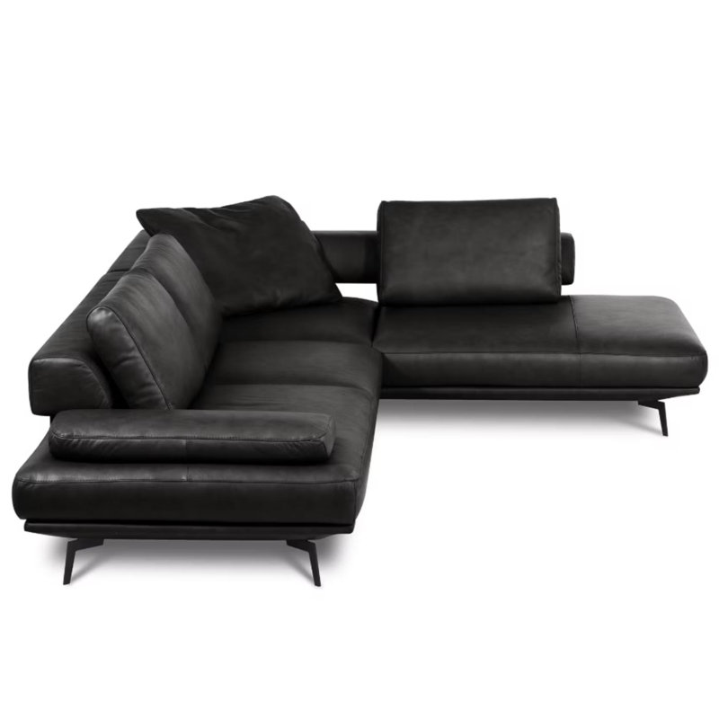 Trumansburg Leather Corner Sofa , Black, Right Hand Facing