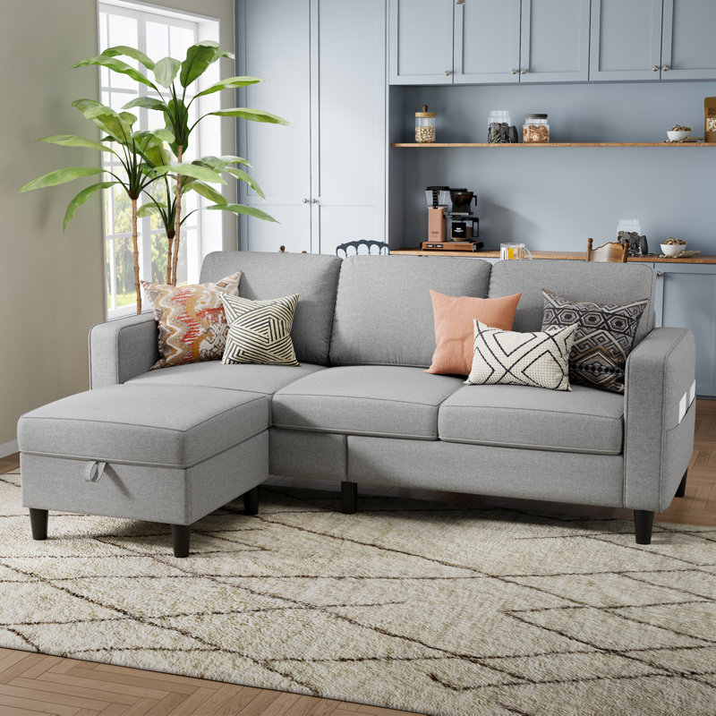 78" Upholstered Sofa With Ottoman, Light Gray