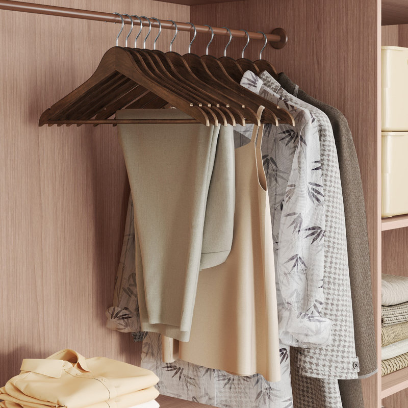 Cintres en bois, paquet de 30, cintres, barre à pantalons, crochets pivotants à 360 °, bois de bouleau massif, pour vestes, chemises, manteaux
