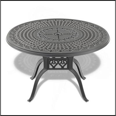 Table de salle à manger en aluminium coulé durable avec finition résistante aux intempéries et trou pour parasol pour les rassemblements extérieurs