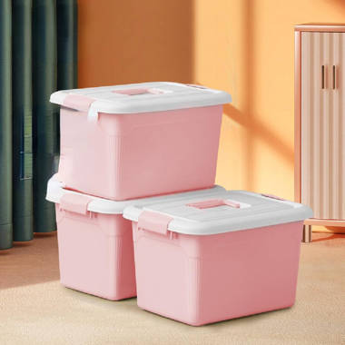 Pink Large Plastic Storage Bin, Pack Of 3