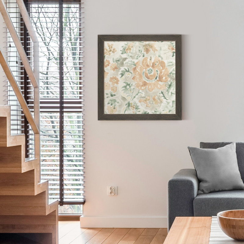 Tuile de jardin terre cuite, H 21 po x l 21 po x P 1 po, Toile avec cadre gris