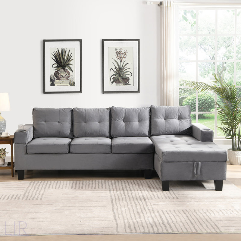 Modern Sectional Sofa Set With L-Shape Chaise, Cup Holders, And Right Hand Storage For Enhanced Comfort And Functionality