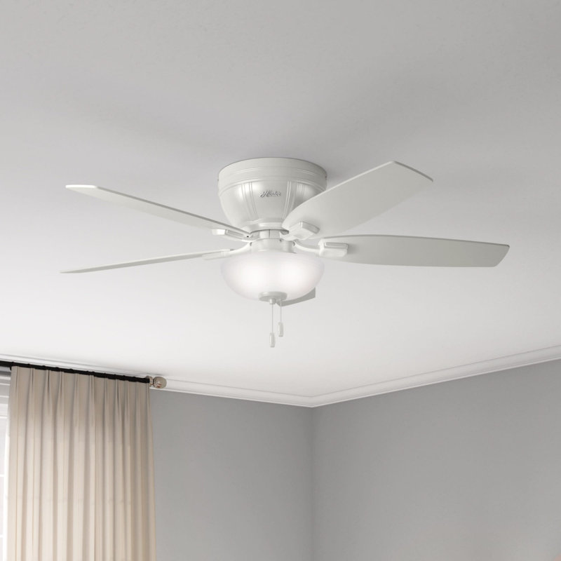 52" Kenbridge 5 - Blade Flush Mount Ceiling Fan with Pull Chain and Light Kit Included, Fresh White