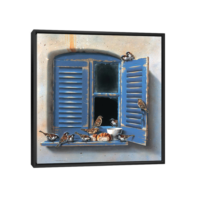«Visiting Birds I», impression sur toile, H 18 po x l 18 po x P 1,5 po, Toile avec cadre noir, Pas de tapis