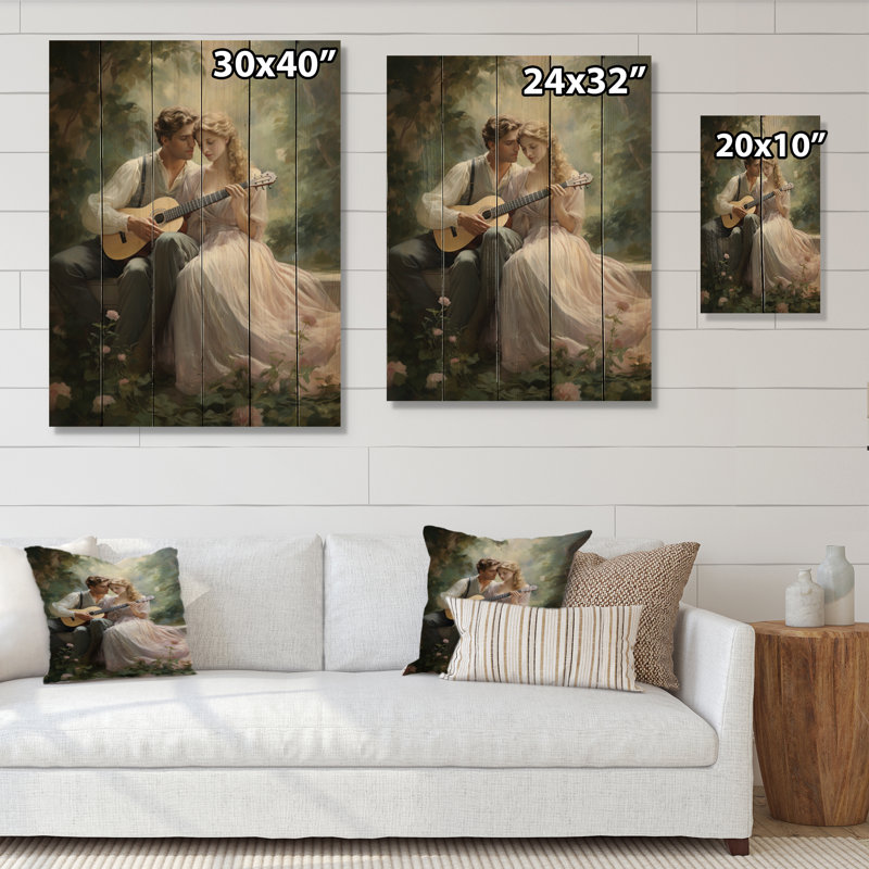 Couple romantique paysage serein II sur bois, H 20 po x l 10 po x P 0,78 po
