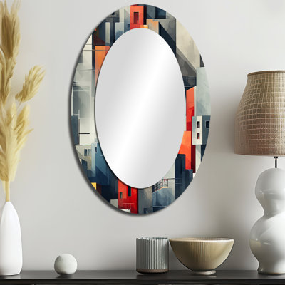 Motif de mur gris rayé cubique - décor de miroir mural gris ovale