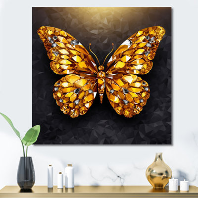 " Black and Gold Diamonds Butterly I " Mixed Media and Color Photography Print