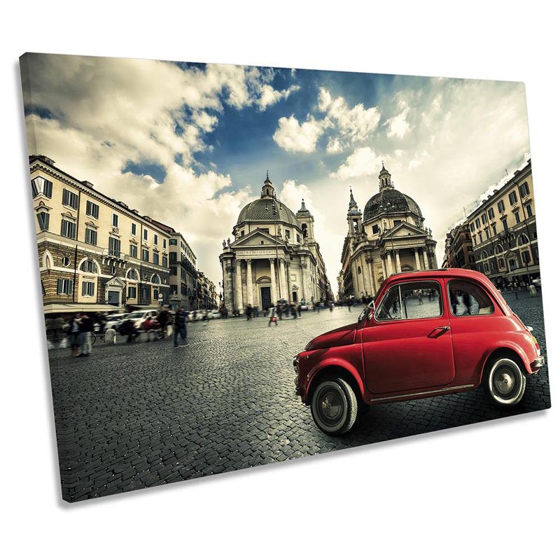 Rome Italy Red Car - Wrapped Canvas Print, 91.4cm H x 137.2cm W x 4cm D