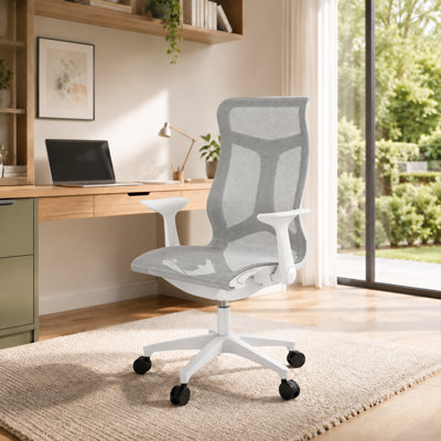 Chaise de travail, chaise de bureau ergonomique avec appui-tête incurvé, roulettes silencieuses pour bureau à domicile, bureau et espace de travail, gris