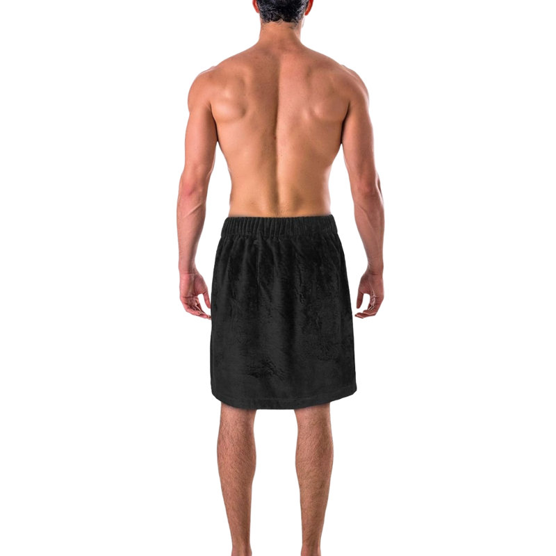 Gunnersbury Cotton Terry Cloth Boy / Man+ Above Knee Bathrobe with Pockets, Black