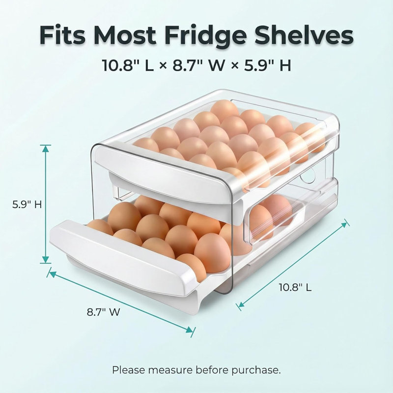 Egg Holder for Fridge, 2-Tier Stackable 40 Eggs Organizer Drawer for Refrigerator