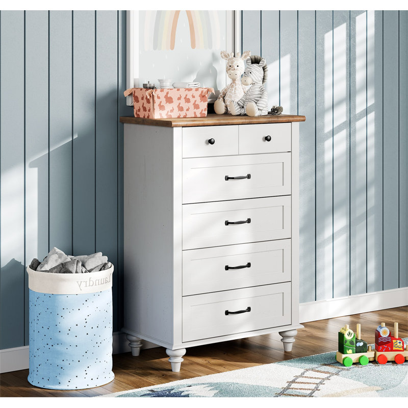 Commode à 5 tiroirs Scarlett Kids, Blanc cassé