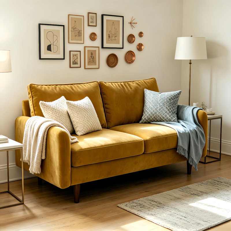 56.3" sofas Round Arm Velvet Loveseat