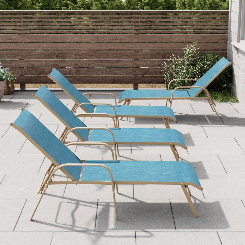 Aluminum Reclining Chaise Lounge (Set of 4), Blue, Beige
