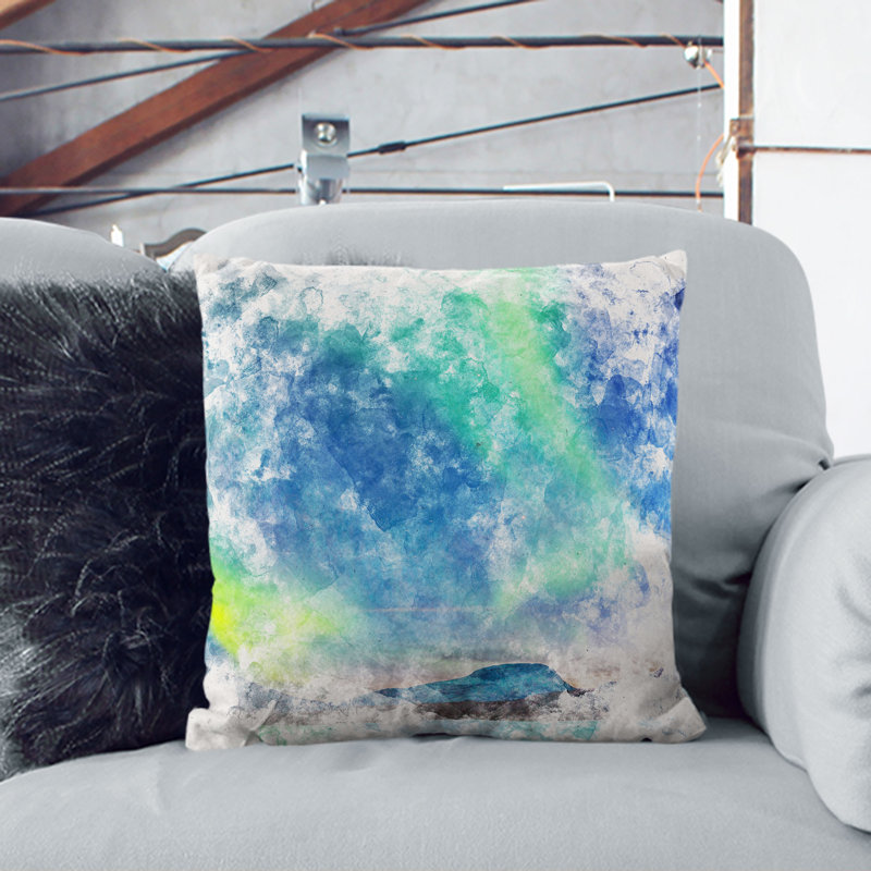 Polar Lights over Sweden Watercolour Cushion with Filling, 55cm H x 55cm W x 20cm D, White