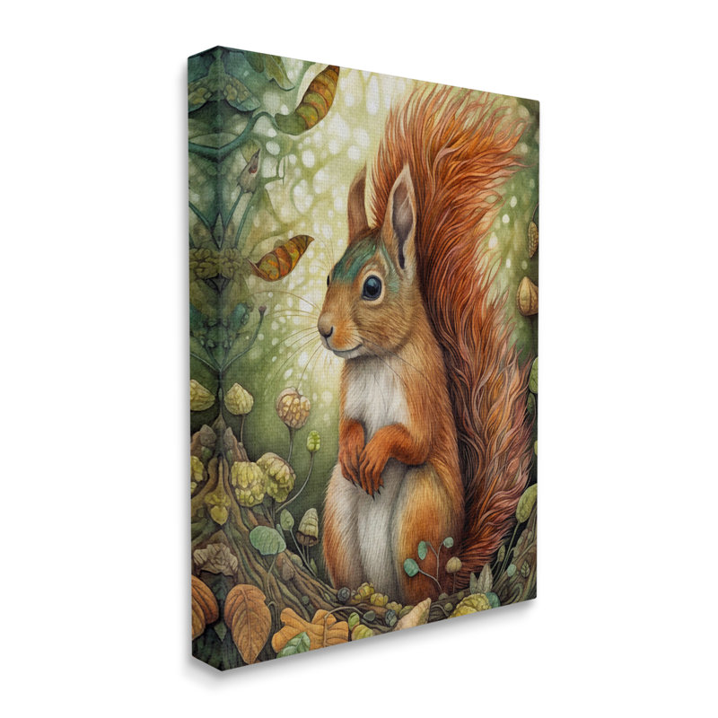 Écureuil et forêt botanique sur toile, H 40 po x l 30 po x P 1,5 po