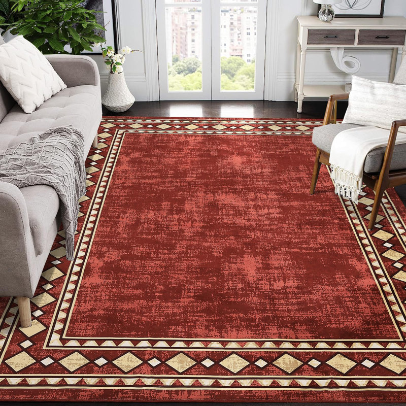 Area Rugs Modern Area Rug Non-Slip Washable Rugs Carpet Rugs for Living RoomBedroomDining Room, Red, Rectangle 9' x 12'