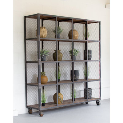 RAW METAL AND RECYCLED HONEY WOOD 16 CUBE DISPLAY UNIT