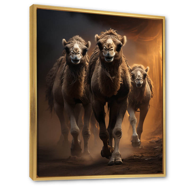 Keerthana Camels Desert Symphony - impression, H 20 po x l 12 po x P 1 po, Cadre flottant doré