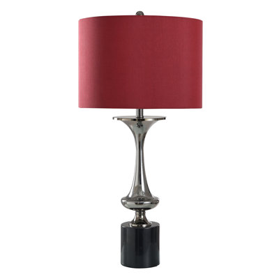 Steel Table Lamp - Tyrus Silver - Red Shade