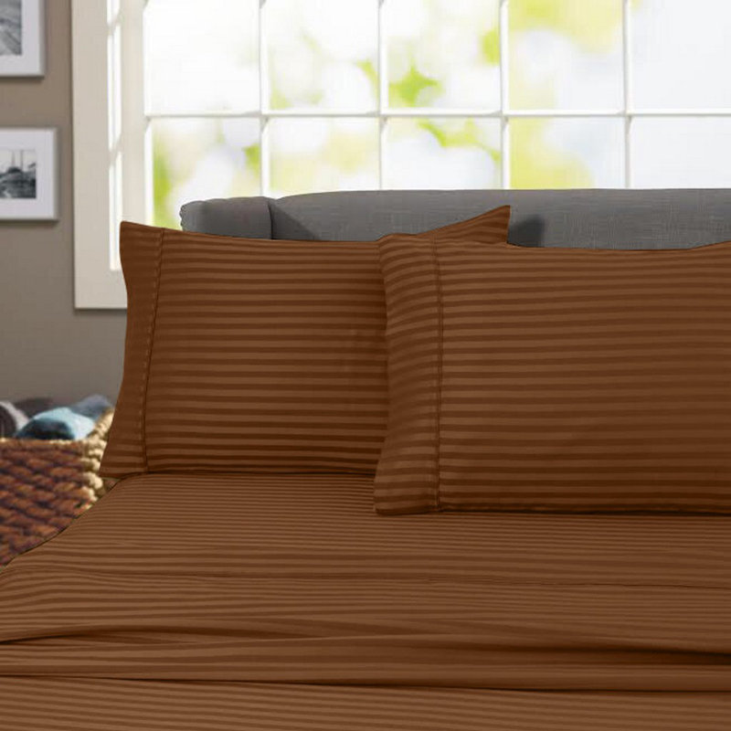 Hotel London Egyptian Cotton Striped Sheet Set, Brown, King Sheet Set with 2 Pillowcases