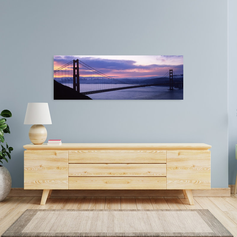Silhouette Of A Suspension Bridge At Dusk Golden Gate Bridge San Francisco California USA by Dan Merkel - Wrapped Canvas Panoramic Print