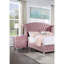 Mobilier de chambre rose Alise: table de chevet 2 avec texture veloutée et boutons en cristal
