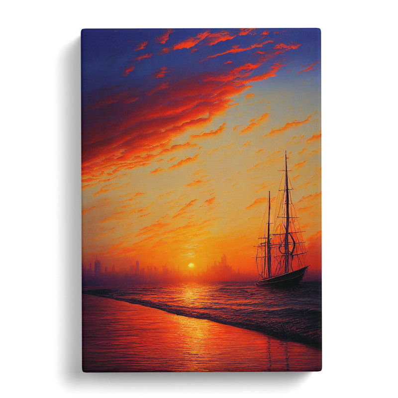 Sunset over the Ships - Wall Art, Wrapped Canvas, 76cm H x 50cm W x 3cm D, No Matte